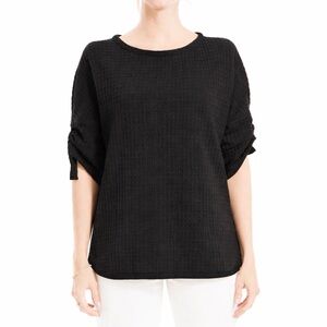 Max Studio Black Waffle Textured Ruched Pullover Top
